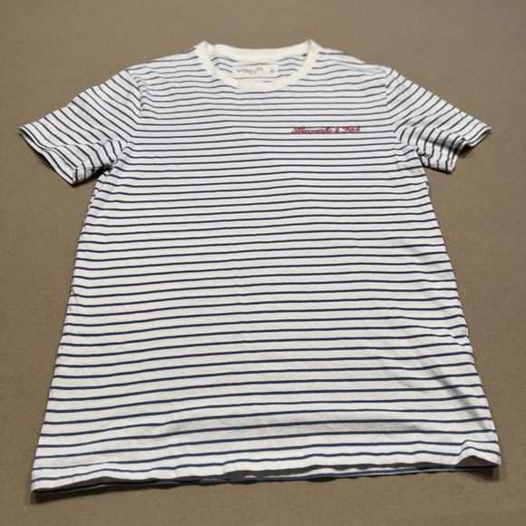 Abercrombie & Fitch Navy and White Striped Tee - Picture 1 of 4